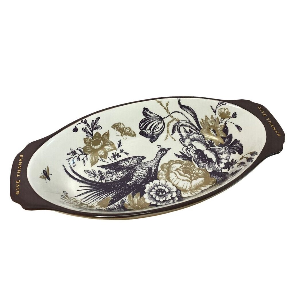 GRASSLANDS ROAD Oval Pheasants Thanksgiving Floral Au Gratin Serving Dish Fall